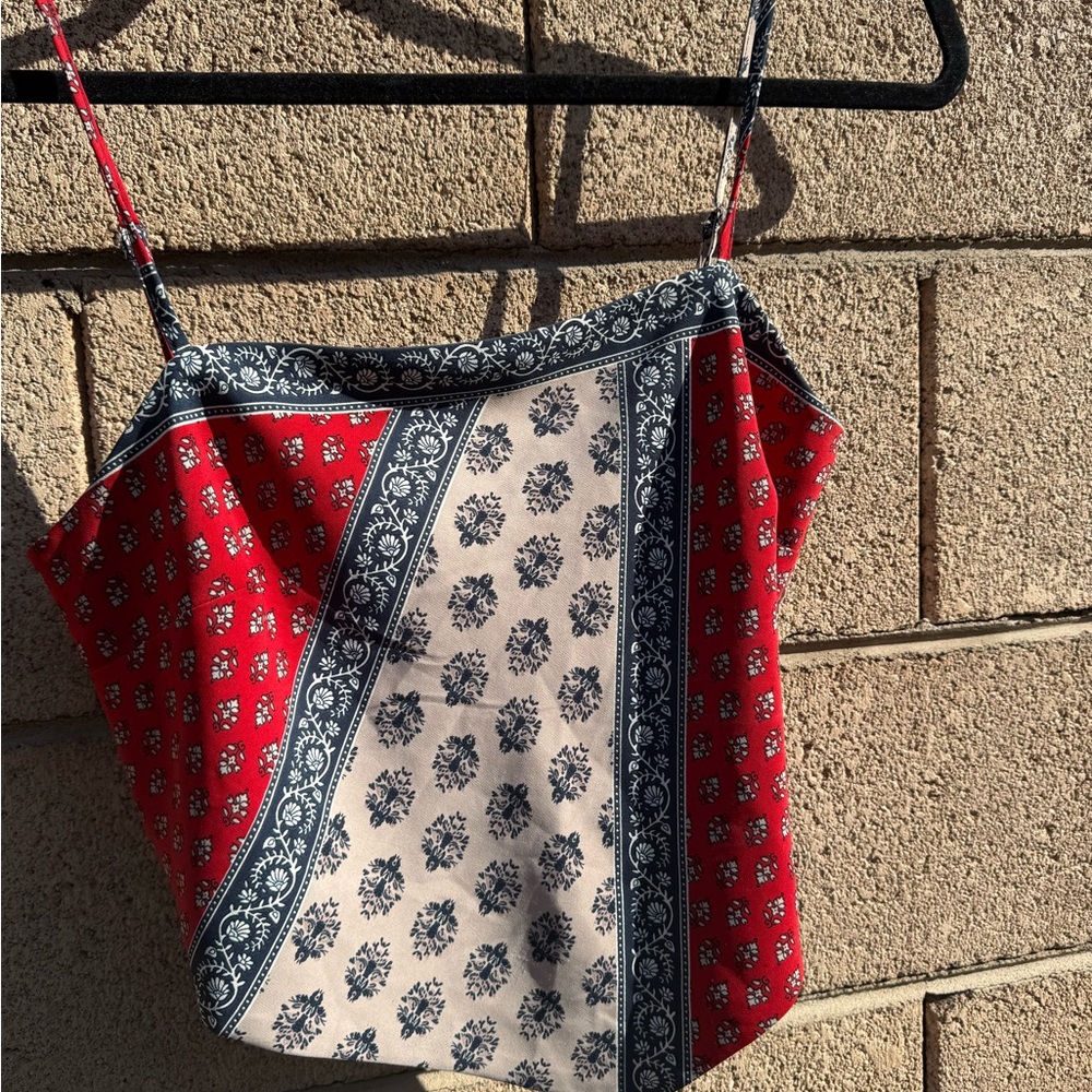 Red and Blue Floral Print Top